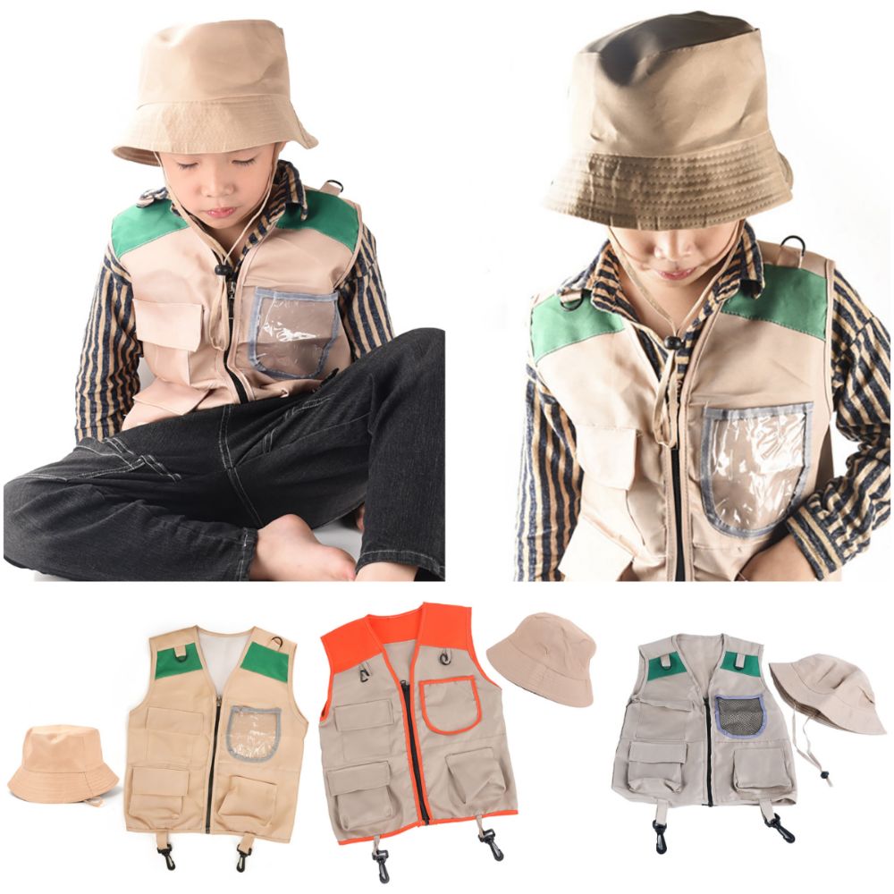 Outdoor Adventure Kit For Kids - ชุดนักสำรวจสำหรับเด็กหลากสี ประกอบด้วยเสื้อกั๊กและหมวกดีไซน์คาร์โก้ ชุดผจญภัยกลางแจ้งสำหรับเด็ก ชุดแต่งตัวเล่นบทบาทสมมติ ชุดนักสำรวจ
