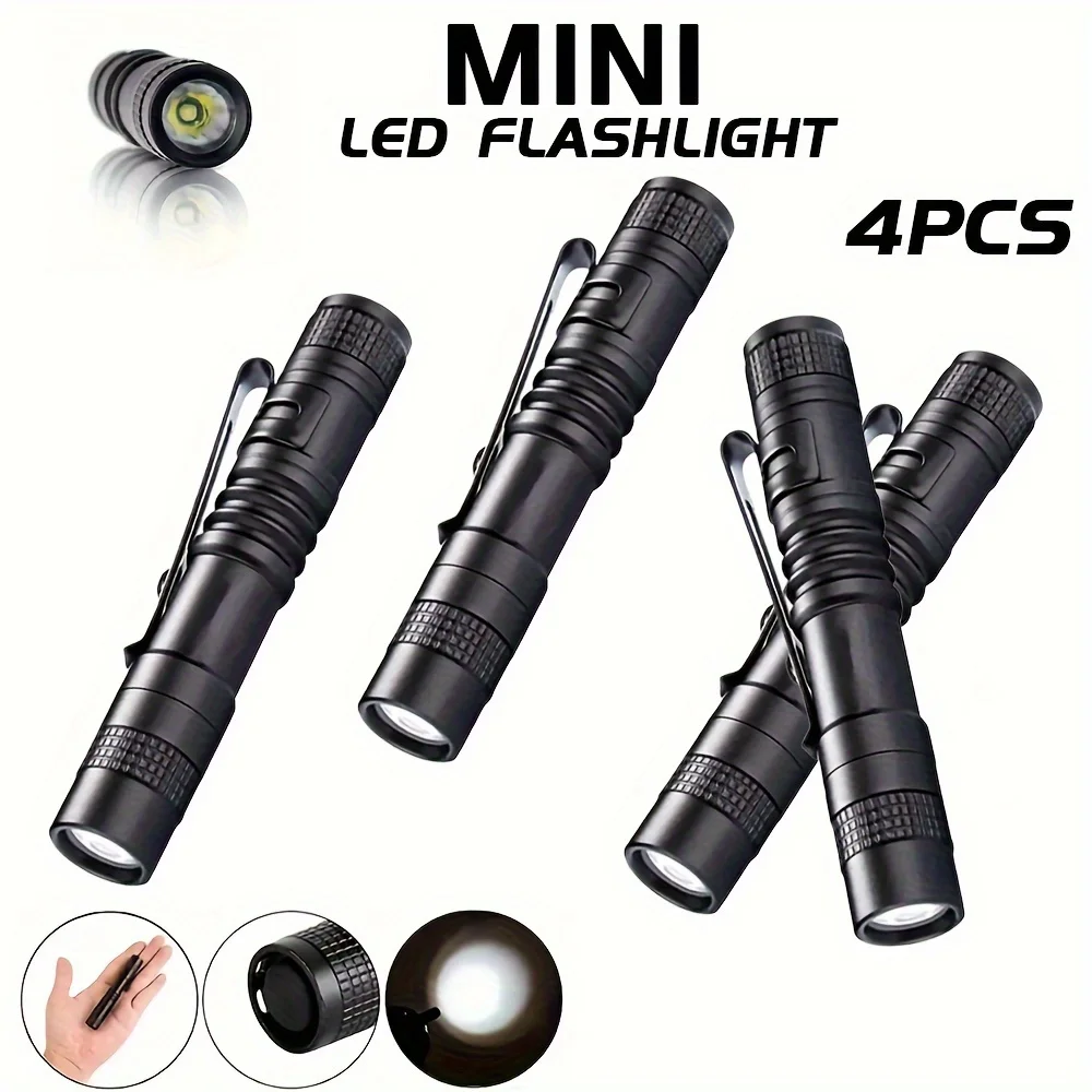Outdoor Adventure Trips - 1-4PCS มินิแบบพกพาไฟ LED ปากกาพ็อกเก็ตอัลตร้าไบรท์ ฮายลูเมนไฟฉายมือถือไฟฉายสำหรับตั้งแคมป์กลางแจ้งฉุกเฉิน